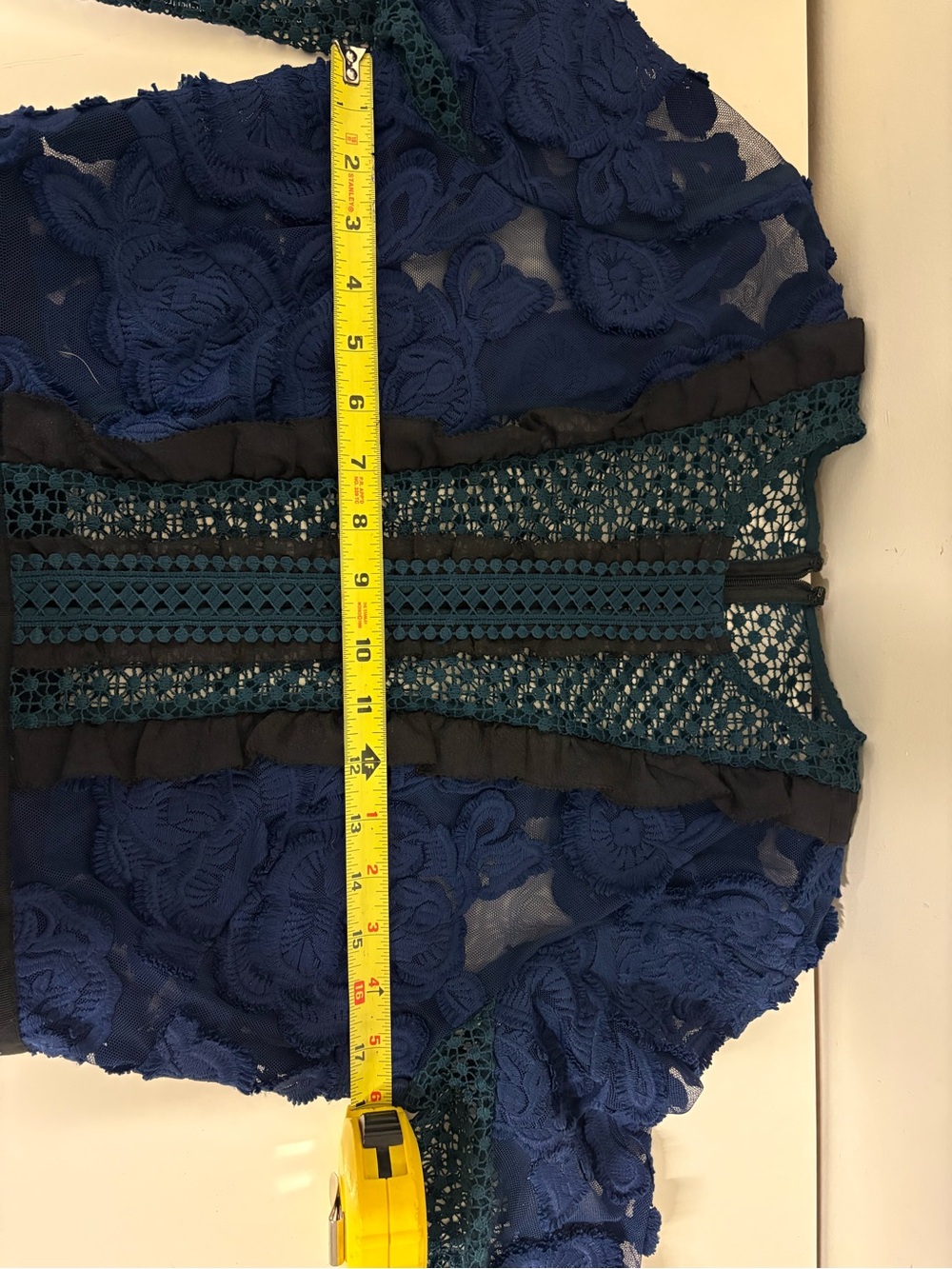 Self Portrait Thea Lace Navy & Teal Long Sleeve Lace-Appliqué Evening Dress - Picture 5 of 6